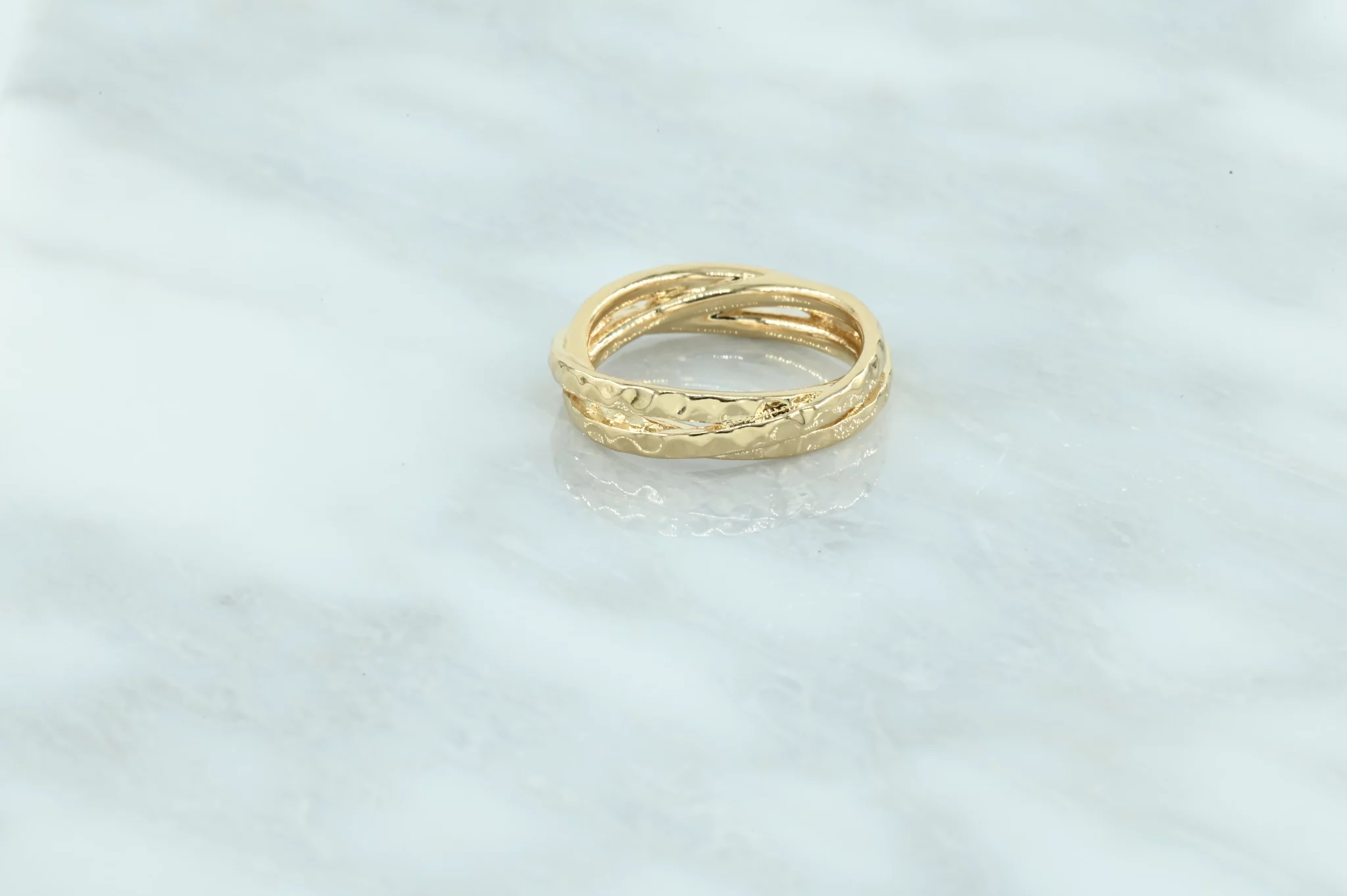 18 Karaats gold-plated dubbele gehamerde ring