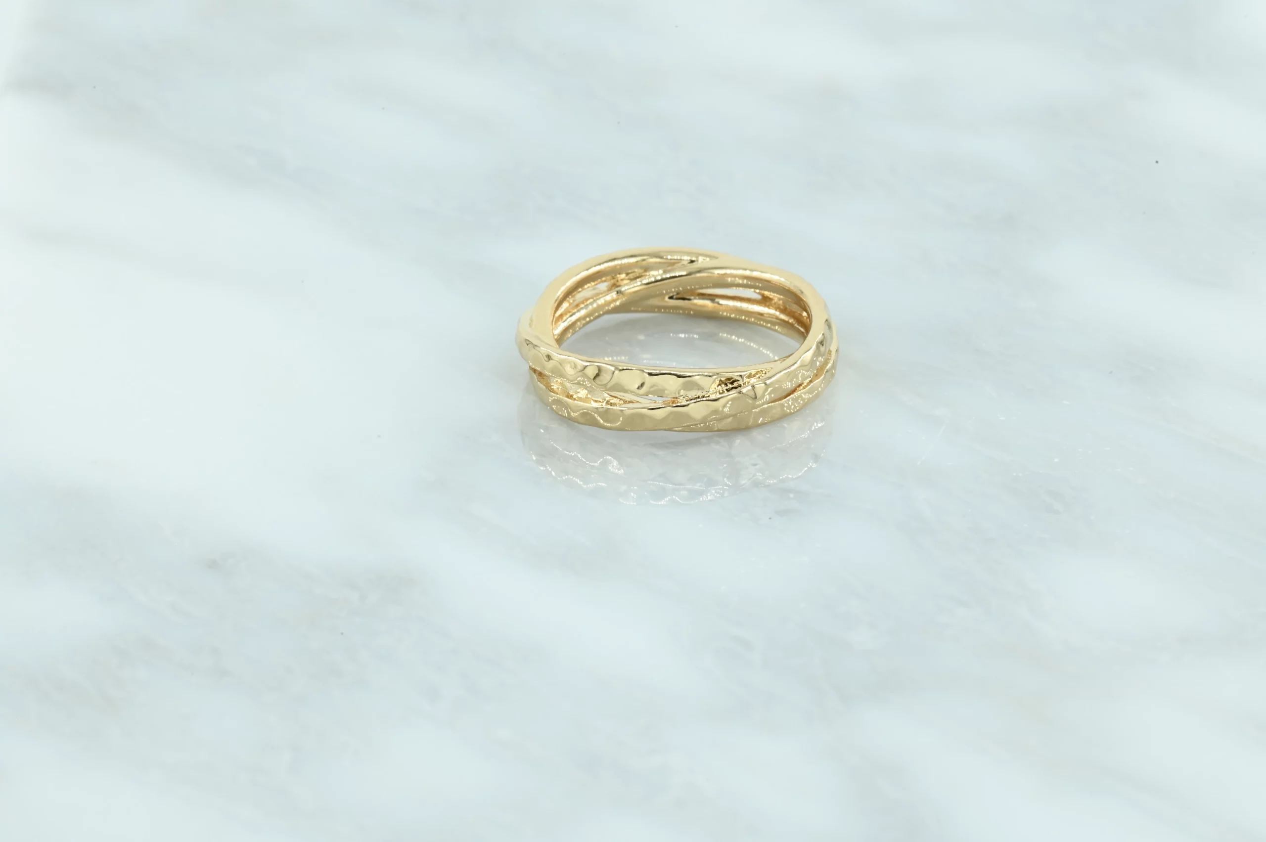 18 Karaats gold-plated dubbele gehamerde ring