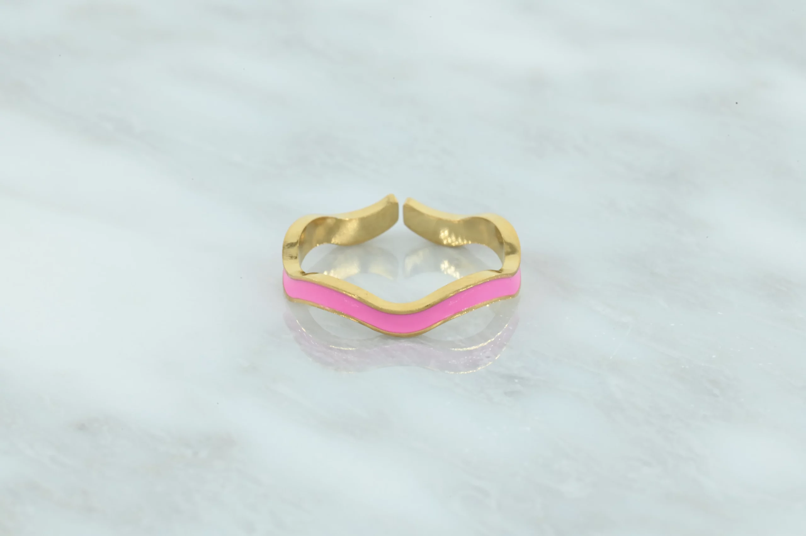 RVS fel roze fluoriserende golvende ring