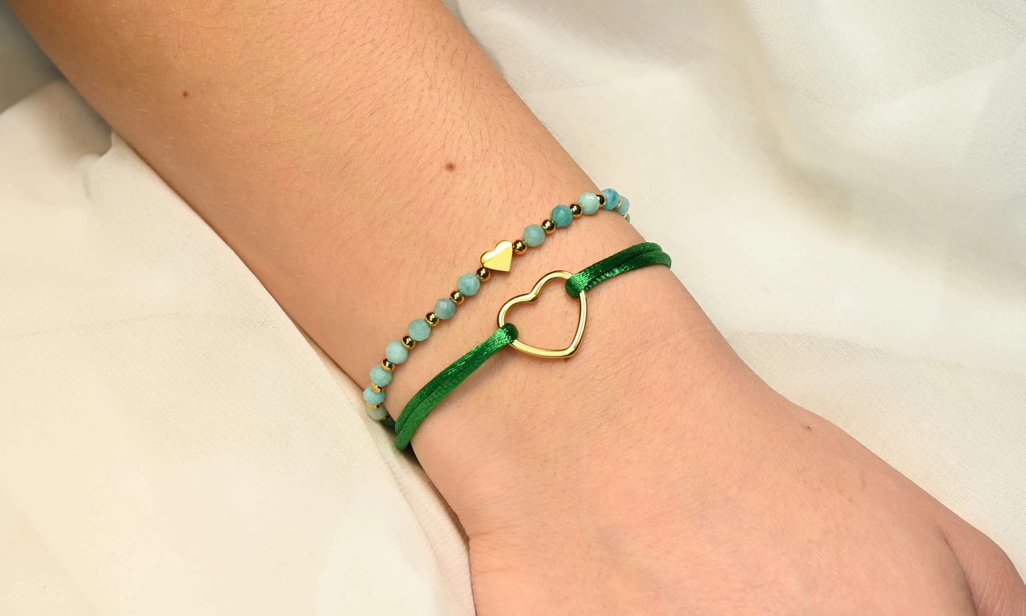 Groene touw armband, schuifknoop